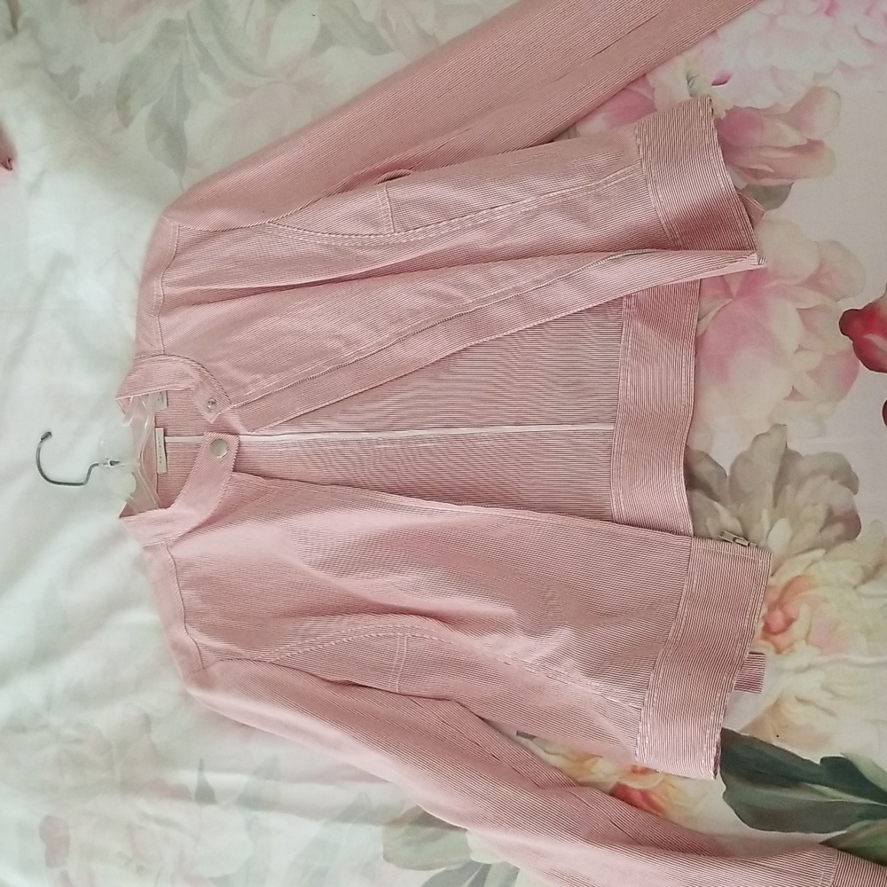 Halogen red and white pinstripe bomber jacket (L)